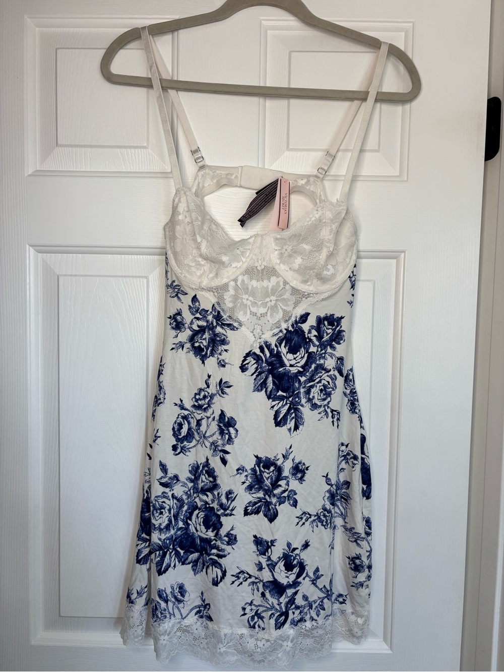 Victoria's Secret Ivory Slip Dress with Navy Floral Print